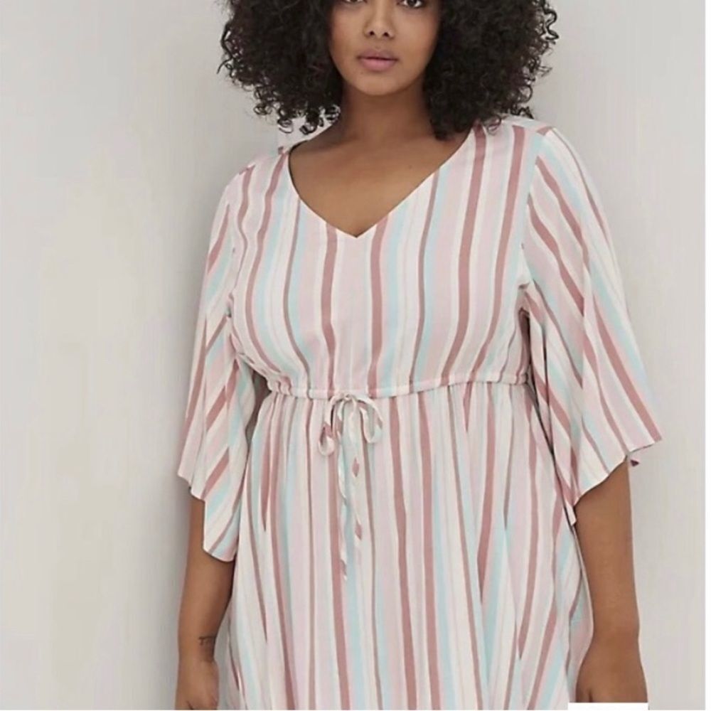 TORRID size 4X pink stripe sharkbite BABYDOLL STRETCH CHALLIS DOLMAN SLEEVE TUNI - Picture 6 of 6